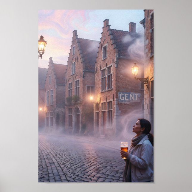 Drömmig Ghent Beerland Kvällsglöd Affisch (Framsidan)