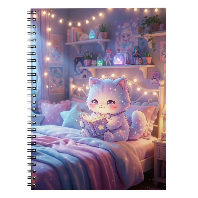 Drömmig Katten Kawaii Spiralanteckningsbok Anteckningsbok (Framsidan)