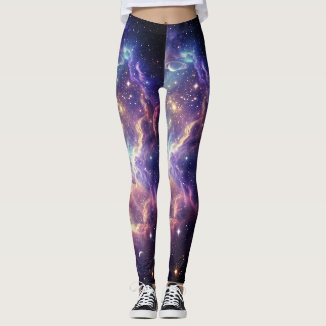 Drömmig kosmisk nebulosa-glöd leggings (Framsida)