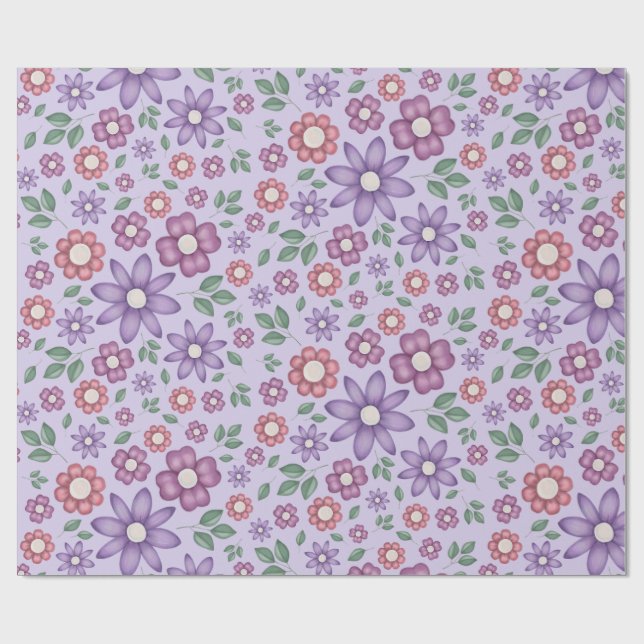 drömmig lavendelpastell blommig mönster presentpapper (Platt)