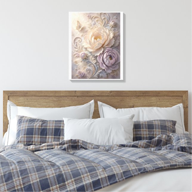 Drömmig lila präglad blomster Mönsterkonst Canvastryck (Insitu (sovrum))
