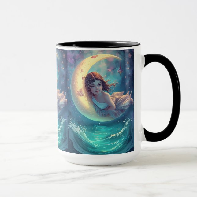 Drömmig månflicka Mugg Design | Söt Bebis Mån Kons (Höger)