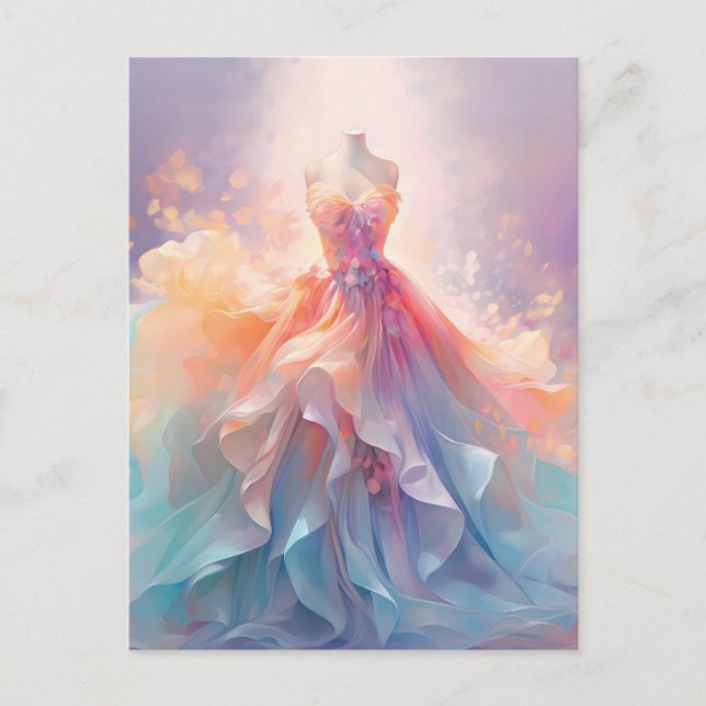 Drömmig Pastell Couture Klänning Konst Vykort (Framsida)