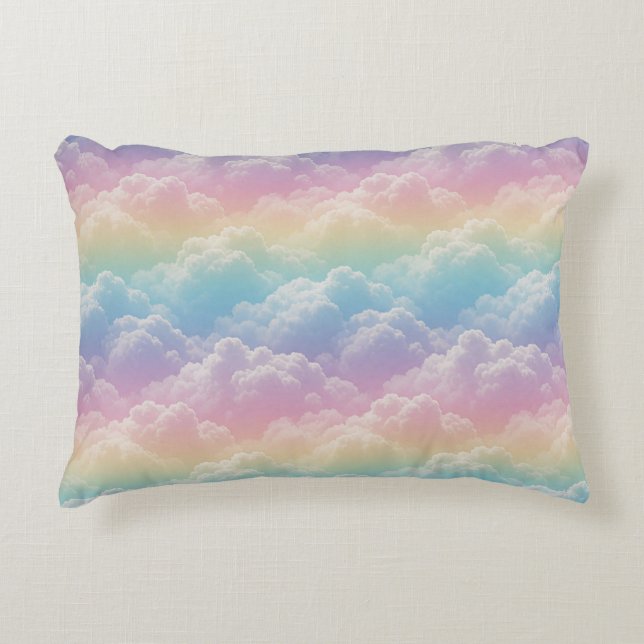 🌈 Drömmig Pastell Regnbåge Moln Himmel Stil ☁️ Prydnadskudde (Framsidan)