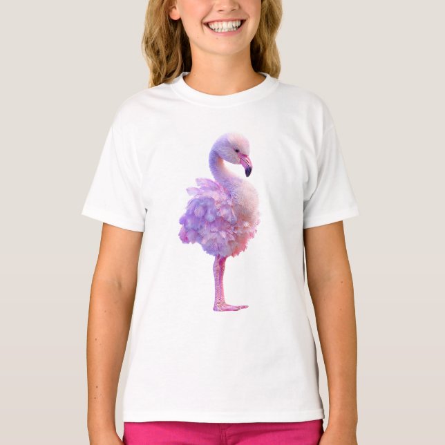 Drömmig Pastell Vattenfärg Bomullstuss Flamingo Ba T Shirt (Framsida)