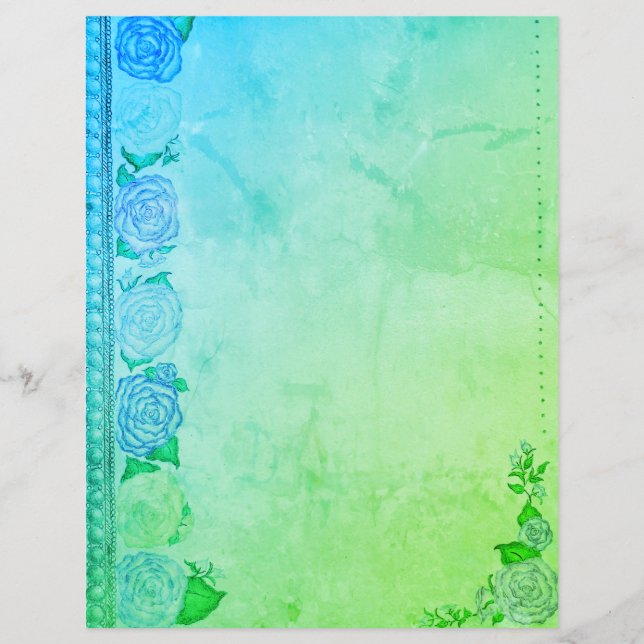 Drömmig Ros Papper (Blå/Grön) (Framsida)