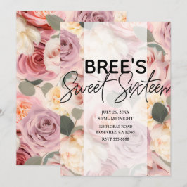 Drömmig Rosa Blommig Elegant Shabby Chic Söt 16-år Inbjudningar