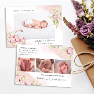 Drömmig Rosa Blommig & Enhörning Babyflicka Foto Meddelande