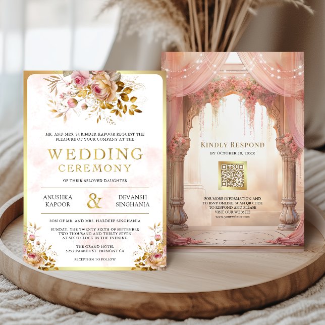 Drömmig rosa blomsterrik indisk Mandap hinduisk br Inbjudningar (Skapare uppladdad)