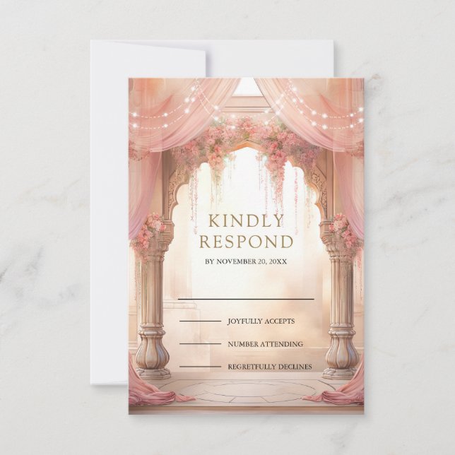 Drömmig rosa blomsterrik indisk Mandap hinduisk br OSA Kort (Framsida)