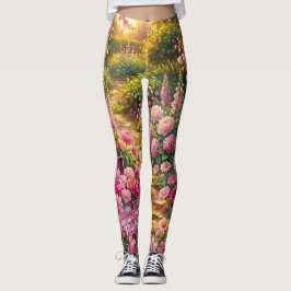 Drömmig Rosa Blomsterträdgård Stig Målning Leggings