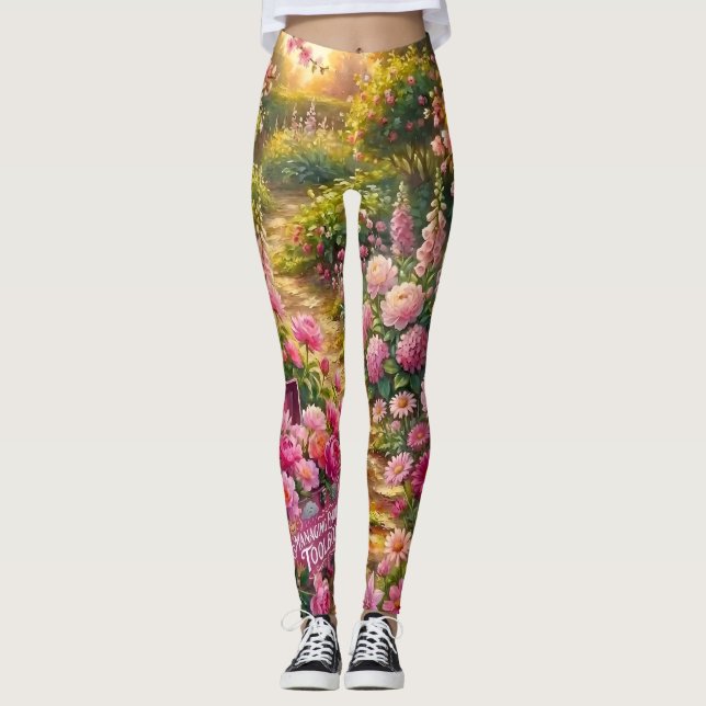 Drömmig Rosa Blomsterträdgård Stig Målning Leggings (Framsida)