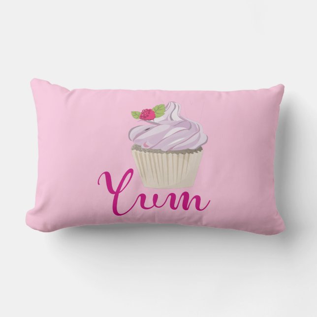 Drömmig rosa cupcake med hallon mums! lumbarkudde (Framsida)