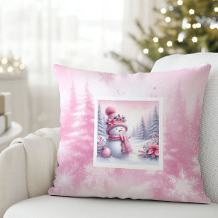 Drömmig Rosa Jul Snöig Skog Julkudde Present Kudde