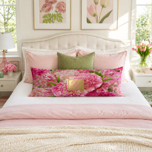 Drömmig Rosa och Grön Blommig Monogram Kroppskudde
