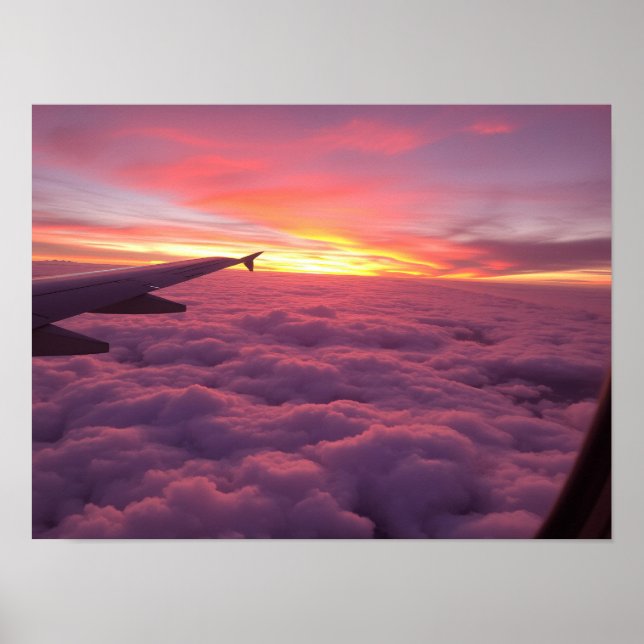 Drömmig rosa och lila solnedgång Moln Flygplansvy Poster (Framsidan)