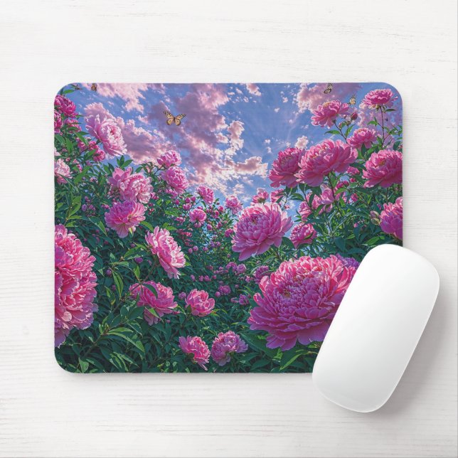 Drömmig Rosa Peony Trädgårdskonst Musmatta (Med mus)