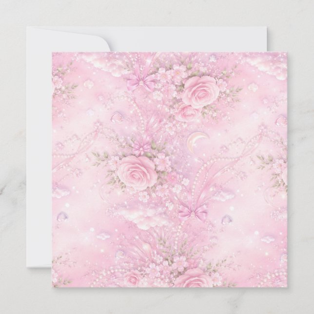 Drömmig Rosa Ros Blommig Pärlor Slingor Glitter Pa (Framsida)