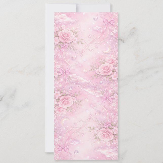 Drömmig Rosa Ros Blommig Pärlor Slingor Glitter Pa Inbjudningar (Framsida)