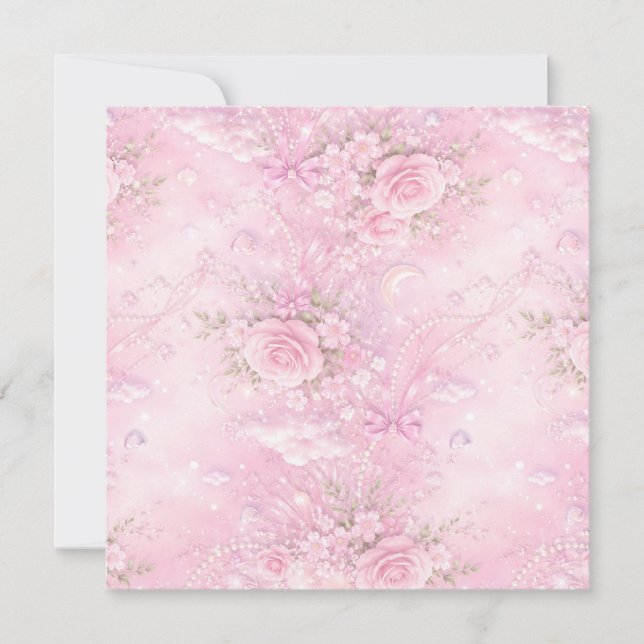 Drömmig Rosa Ros Blommig Pärlor Slingor Glitter Pa Spara Datumet (Framsida)