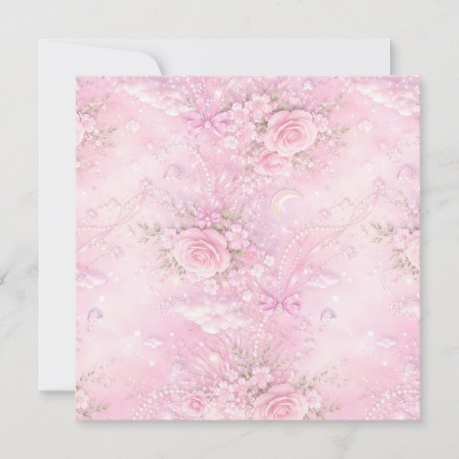 Drömmig Rosa Ros Blommig Pärlor Slingor Glitter Pa Tack Kort (Framsida)