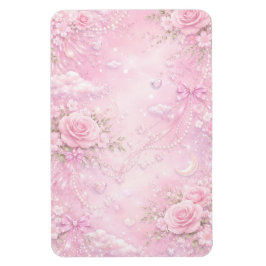 Drömmig Rosa Ros Blommig Pärlor Slingor Gnistrar Magnet