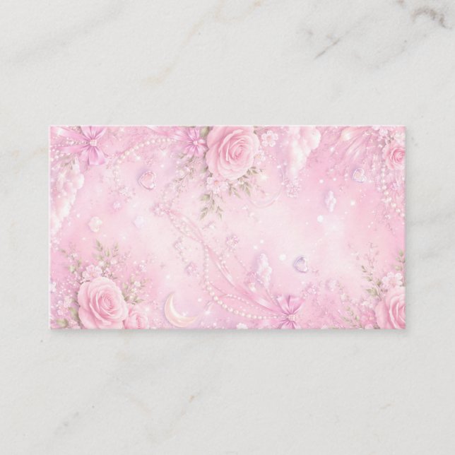 Drömmig Rosa Ros Blommig Pärlor Slingor Gnistrar Tilläggskort (Framsida)