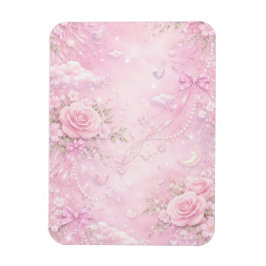 Drömmig Rosa Ros Blommönster Pärlor Slingor Gnistr Magnet