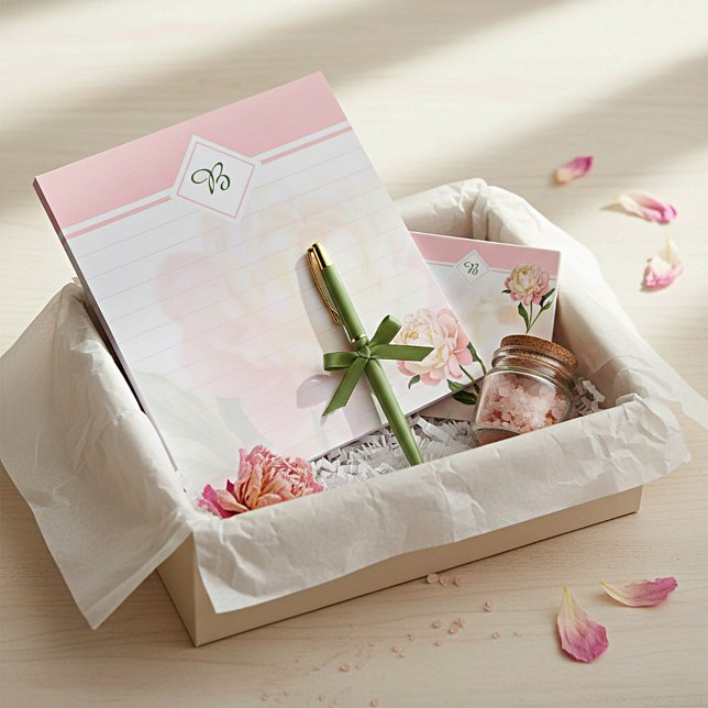 Drömmig rosa rosmonogram anteckningsblock (Skapare uppladdad)