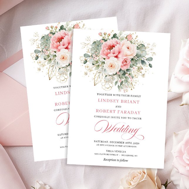 Drömmig Rosafärgad Bröllopsinbjudan med Blommor Inbjudningar (Dreamy Blush Rose Floral Wedding Invitation)
