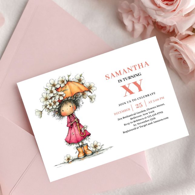 Drömmig Sagoflicka 1-års Födelsedags Rosafärgade I Inbjudningar (Dreamy Fairy Girl 1st Birthday Blush Pink invitation)