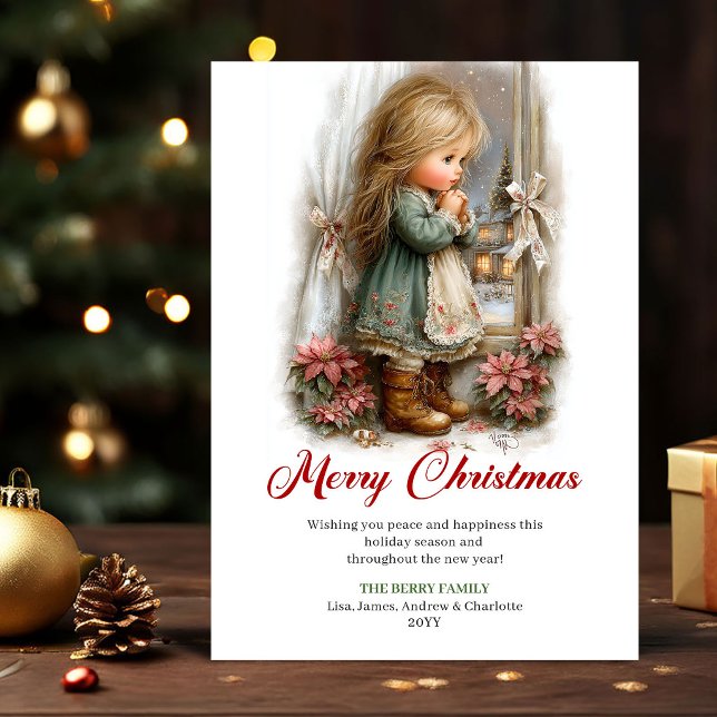 Drömmig Söt Liten Flickas Julscen Hälsning Julkort (Dreamy Cute Little Girl Christmas Scene Greeting

)