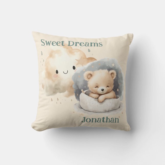 Drömmig Teddybjörn Himmel Design Kudde (Framsida)