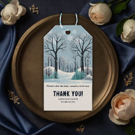 Drömmig vinter skog snöflingor baby shower presentetikett