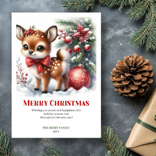 Drömmig Vinterfawn Vattenfärg Jul Utprintbar  Julkort