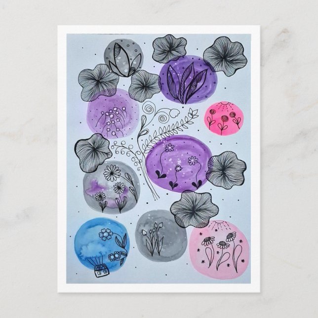Drömmiga akvarellblommor vykort (Framsida)