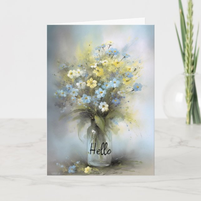 Drömmiga blommor i vas Hej hej Tänker på dig Kort (Framsida)