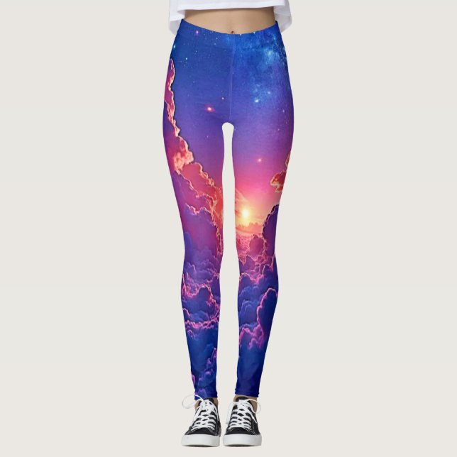 Drömmiga moln: Celestial Solnedgång Magi Konst Leggings (Framsida)