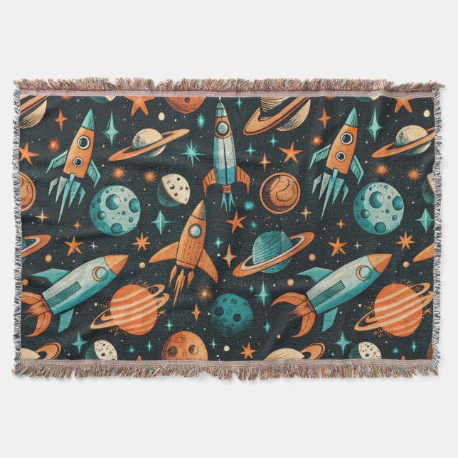 Drömmiga Spacecore Planeter Teal Orange Kosmisk Filt (Framsidan)
