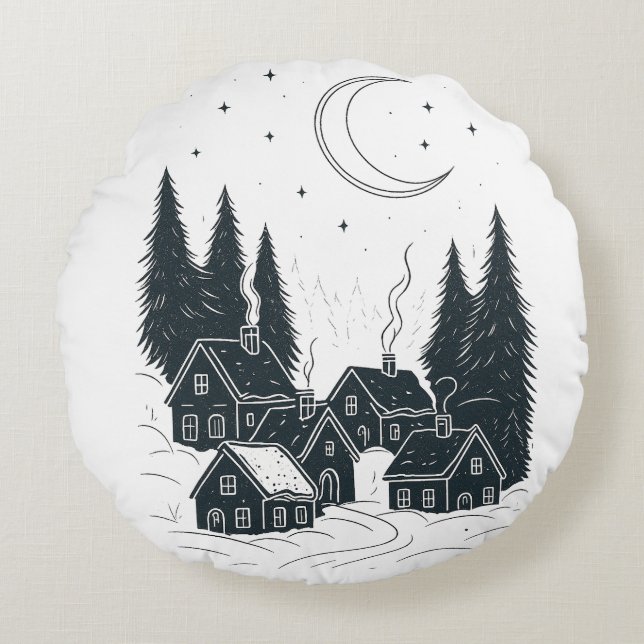 Drömning av julafton - Dubbla-sidig vinter Rund Kudde (Framsidan)