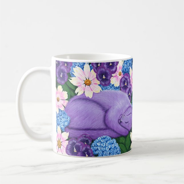 Drömning, Lila Cat i blommor Kaffemugg (Vänster)