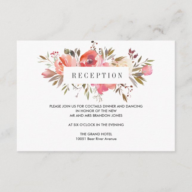 Drömrosa |  Blommig WEDDING  mottagningsinhägnad Tilläggskort (Framsida)