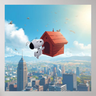 Drömsk Beagle Flytande Stad Serieteckning Illustra Poster