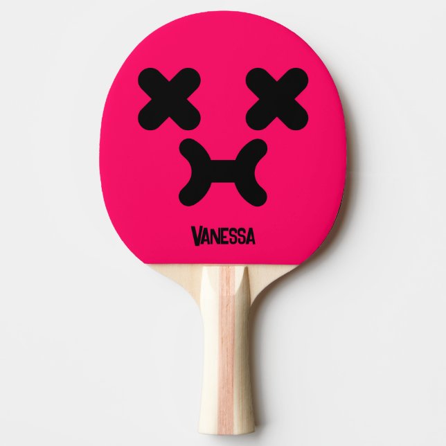 Drömsk Förvirrad Rosa Ansikte med Namn Pingisracket (Framsidan)