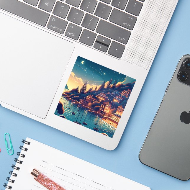 Drömsk kustnatt klistermärken (Laptop med iPhone)