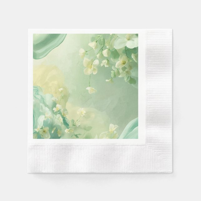 drömsk Mjuk Salvia och Mintgrön Blommig Pappersservett (Framsidan)