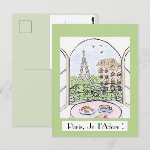 Drömsk Paris Eiffeltornet PARIS JE T'ADORE Vykort