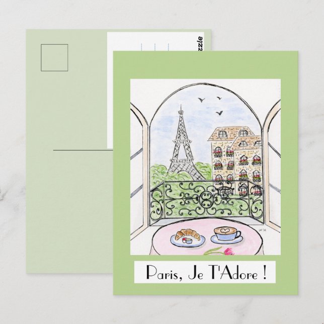 Drömsk Paris Eiffeltornet PARIS JE T'ADORE Vykort (Fram/baksida)