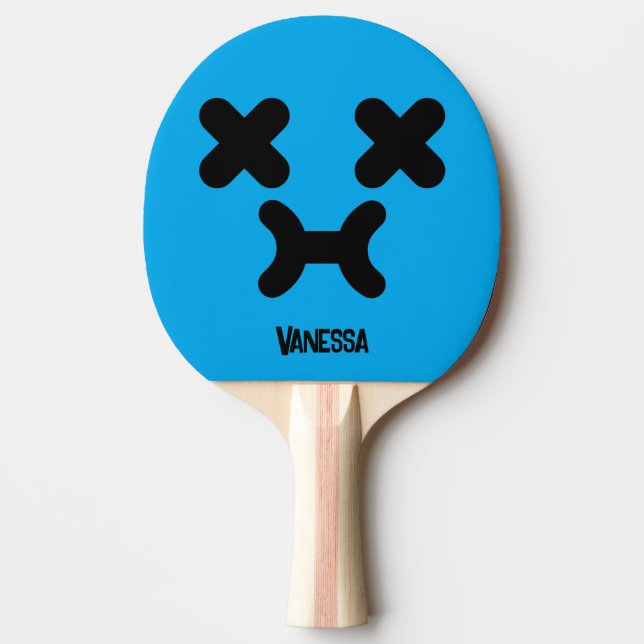 Drömsk Sulky Ansikte Blå med Namn Pingisracket (Framsidan)