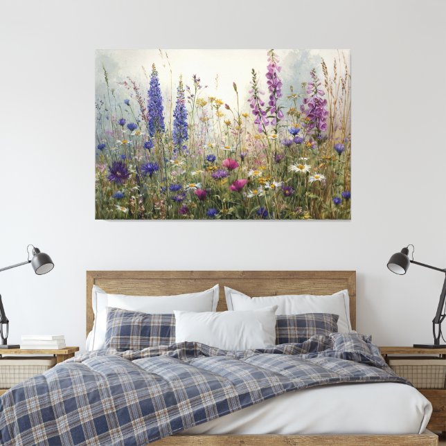 Drömska akvarellvildblommor canvastryck (Insitu (sovrum))